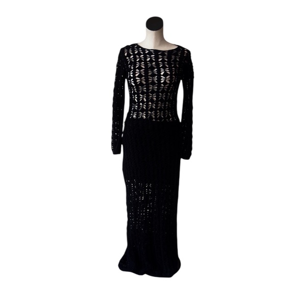 NWT $248 Beach Riot Ariana Long Sleeve Cotton Crochet Cover-Up DressBLACK S